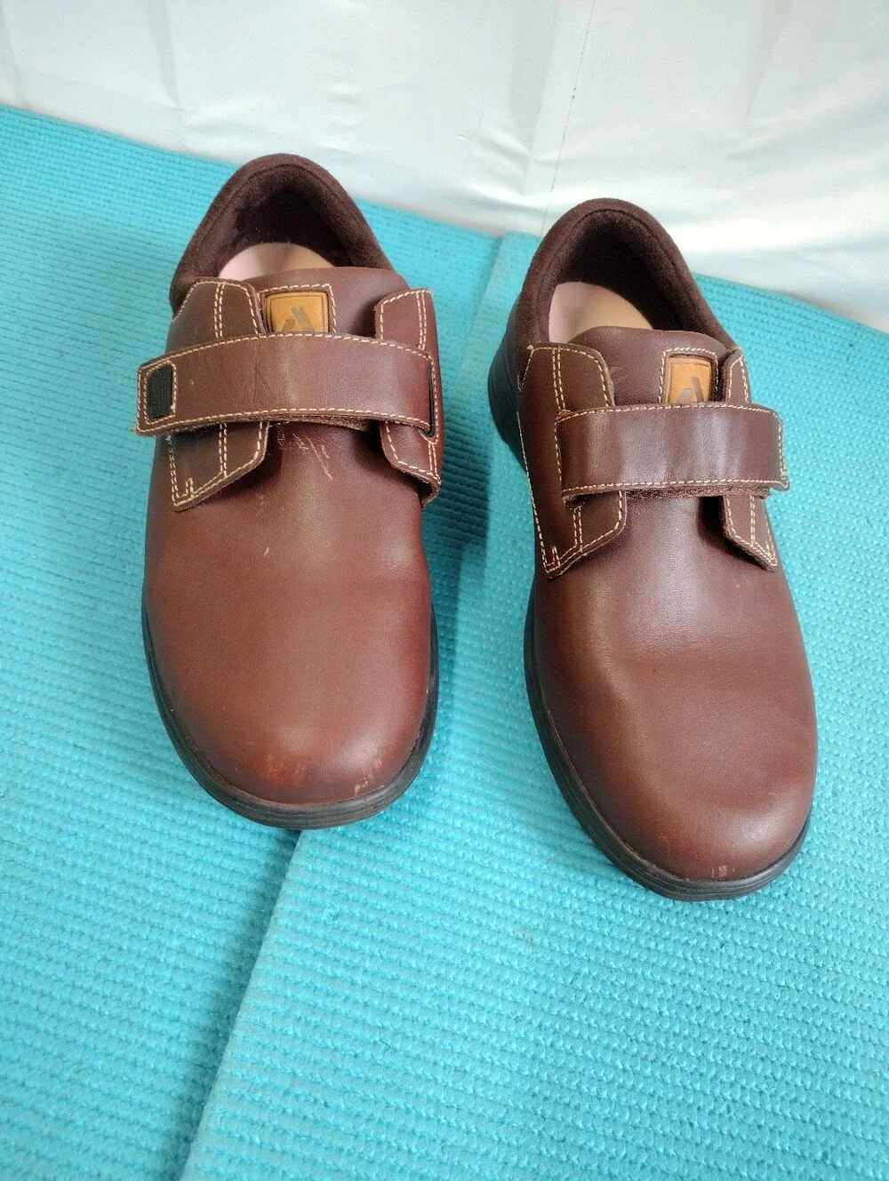 Anodyne No. 64 Men's Diabetic Walking Shoes Brown Leather Hook & Loop 8.5
